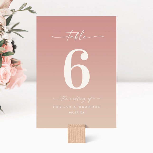 Dusty Pink & Champagne Ombre Monogrammed Wedding Table Number (Creator Uploaded)