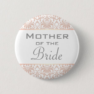 Dusty Pink Chandelier Damask Mother of the Bride 6 Cm Round Badge