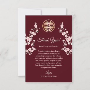 Dusty Pink Cherry Blossom Chinese Wedding Thank You Card