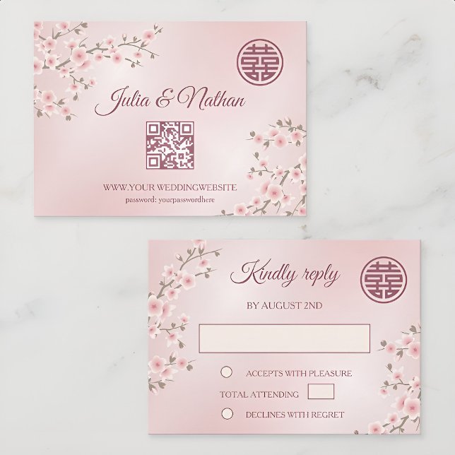 Dusty PInk Cherry Blossom  RSVP Chinese Wedding (Creator Uploaded)