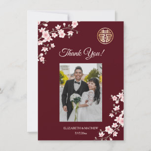 Dusty Pink Cherry Blossom Wedding Thank You Card