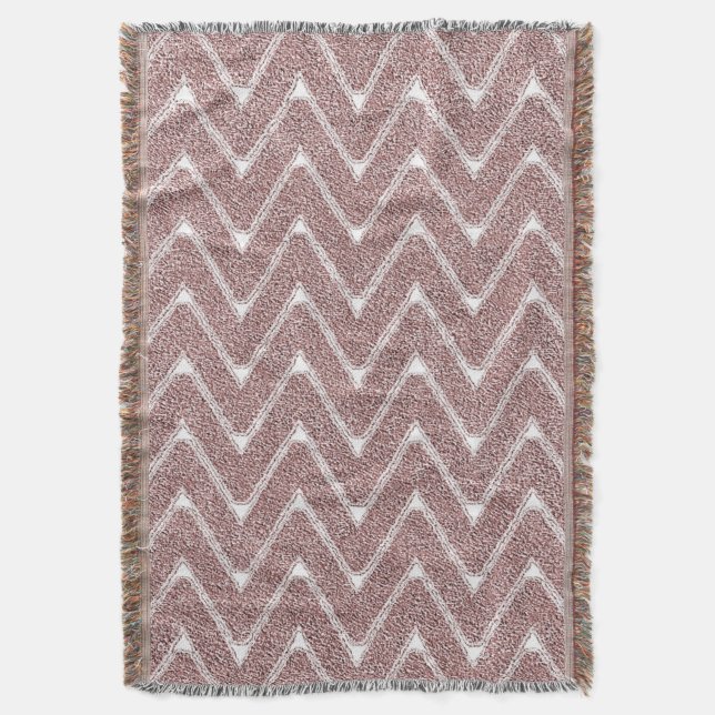 Dusty Pink Chevron Pattern Throw Blanket (Front Vertical)