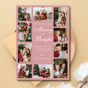 Dusty Pink Chic 10 Photo Collage Classy Christmas Holiday Card