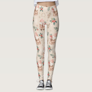 Dusty Pink Christmas Santa Botanical Watercolor Leggings