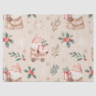Dusty Pink Christmas Santa Botanical Watercolor Tissue Paper