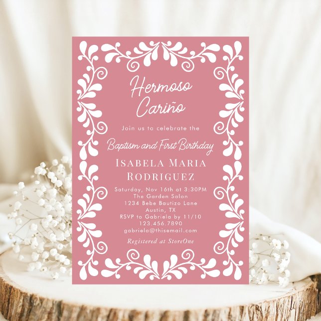 Dusty Pink Cielito Lindo Baptism & First Birthday Invitation (Creator Uploaded)