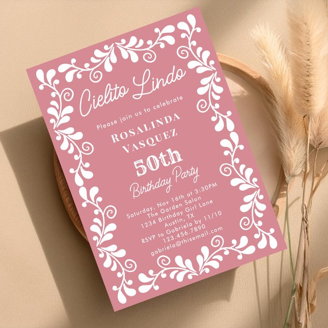 Dusty Pink Cielito Lindo Mexican 50th Birthday Invitation (Creator Uploaded)