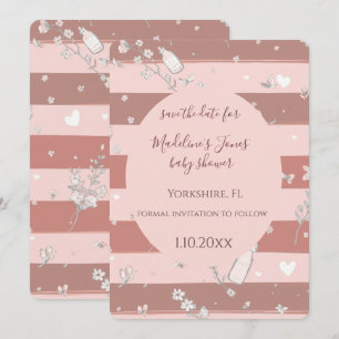 Dusty Pink  Circle Frame Baby Girl Save the date