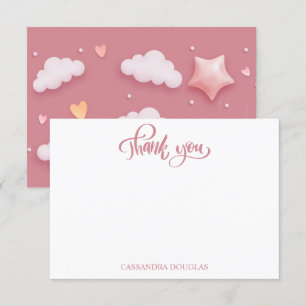 Dusty Pink Cloud Theme Girl Baby Shower Thank You Card