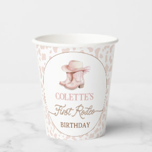 Dusty Pink Cowgirl Boots First Rodeo 1st Birthday  Paper Cups