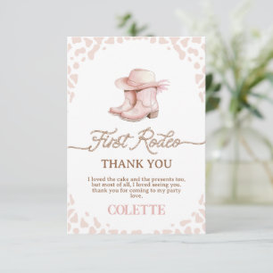 Dusty Pink Cowgirl Boots First Rodeo 1st Birthday  Thank You Card