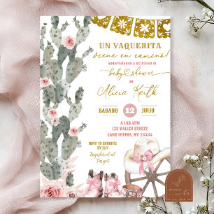 Dusty Pink Cowgirl Spanish Girl Baby Shower Invitation