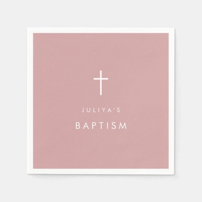 Dusty pink cross Baptism  Napkin (Front)