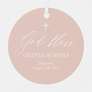 Dusty Pink Cross Girl Baptism Ceramic Ornament