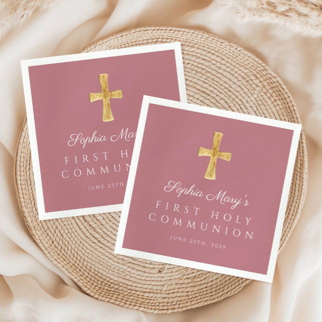 Dusty Pink Cross Religious Girl First Communion Napkin (Dusty Pink Cross Religious Girl First Communion Napkins)