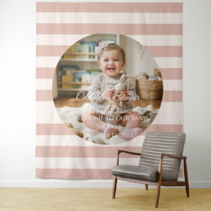 Dusty Pink Custom Photo Baby Shower Backdrop Tapestry