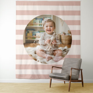 Dusty Pink Custom Photo Baby Shower Backdrop Tapestry
