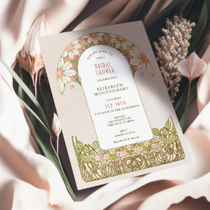 Dusty Pink Daisies Bridal Shower Art Nouveau Invitation