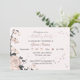 dusty pink dark grey flowers amazing birthday invitation