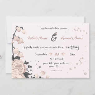 dusty pink dark grey flowers amazing wedding invitation