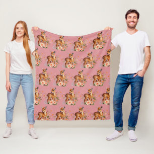 Dusty Pink Deer Pattern Modern Fleece Blanket