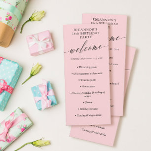 Dusty Pink Delicate Calligraphy Birthday Party Program