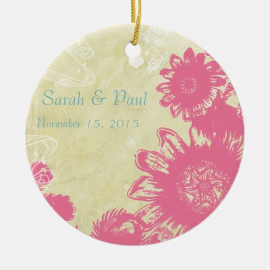 Dusty Pink Duck Egg Blue Gerber Daisy Christmas Ceramic Ornament