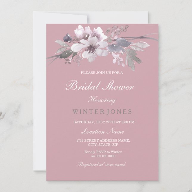 Dusty Pink Elegant Floral Bridal Shower Invitation (Front)