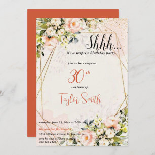dusty pink  elegant Floral Surprise Party Invite