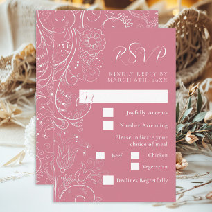 Dusty Pink Elegant Floral Wedding Meal Choice RSVP Card