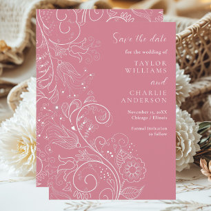Dusty Pink Elegant Floral Wedding Save The Date