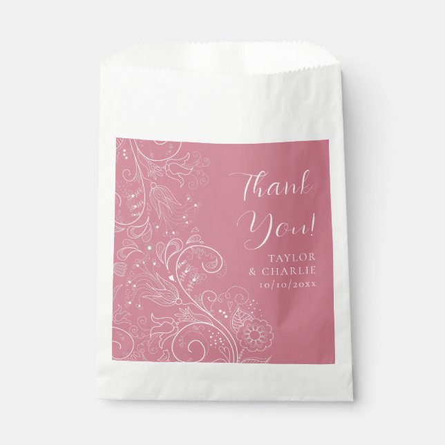 Dusty Pink Elegant Floral Wedding Thank You Favour Bag (Front)