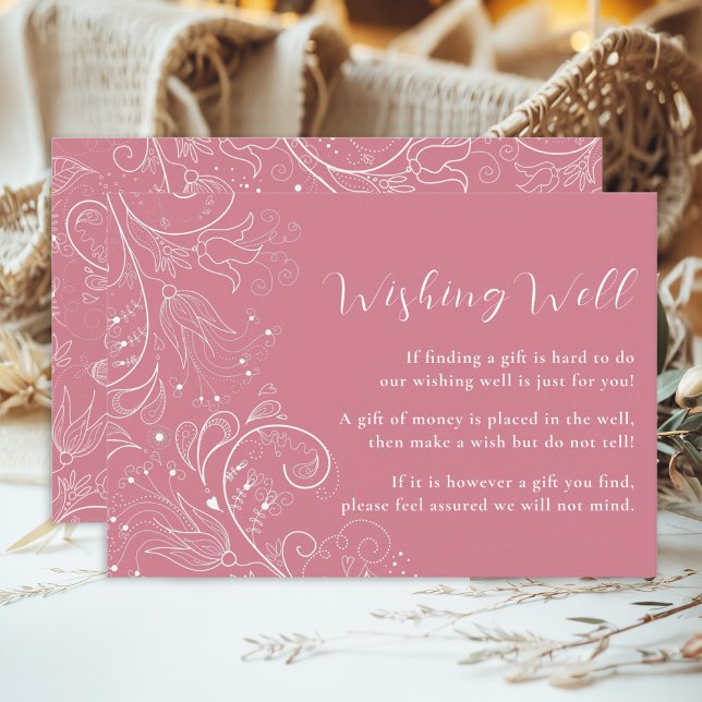 Dusty Pink Elegant Floral Wedding Wishing Well Enclosure Card (Creator Uploaded)