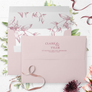 Dusty Pink Elegant Modern Formal, Floral Wedding Envelope