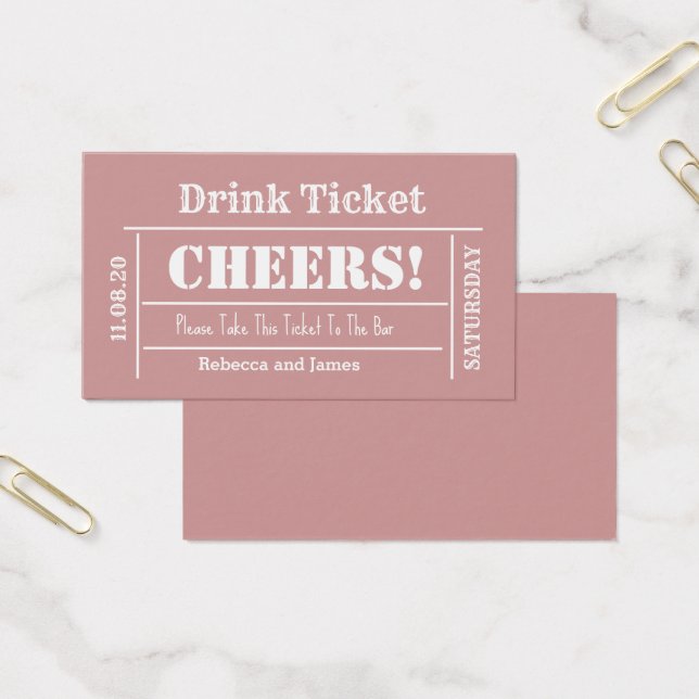 Dusty Pink Elegant Wedding Free Drink Ticket (Office)