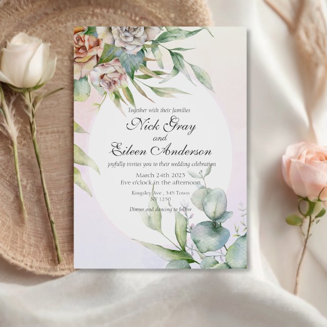 Dusty Pink Enchanted Garden Wedding Invitation (Dusty Pink Enchanted Garden Wedding Invite)