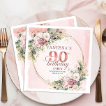 Dusty Pink Eucalyptus Boho 90th Birthday Party   Napkin<br><div class="desc">✅ For matching items search 36-90 in my collections ✅ Celebrate a beautiful milestone with elegant 90th birthday napkins featuring watercolor dusty pink and blush pink flowers, soft eucalyptus greenery, and a shimmering rose gold frame. This boho floral design adds a romantic, stylish touch to any party table and makes...</div>
