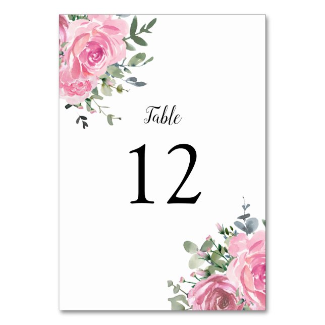 Dusty Pink Eucalyptus Botanical Table Number (Front)