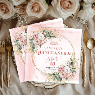 Dusty Pink Eucalyptus Floral Napkin 15th Birthday