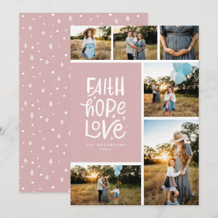 Dusty pink faith hope love multiple Photo Holiday Card