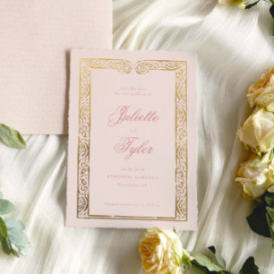 Dusty Pink Faux Foil Wedding Save The Date Card