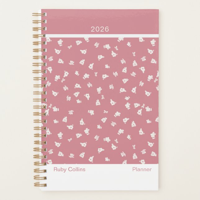 Dusty Pink Feminine Minimalist Floral Planner (Front)