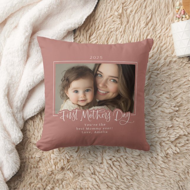 Dusty Pink First Mother's Day Photo  Cushion (Blanket)