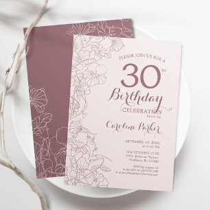 Dusty Pink Floral 30th Birthday Party Invitation