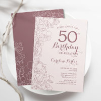 Dusty Pink Floral 50th Birthday Party Invitation