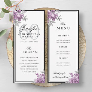 Dusty Pink Floral 60th Birthday Program Menu 