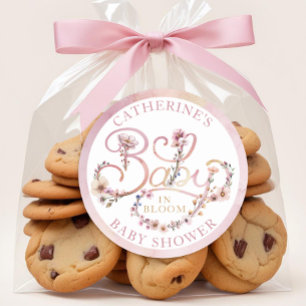 Dusty Pink Floral Baby in Bloom Baby Shower Classic Round Sticker