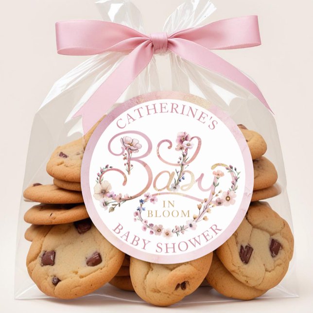 Dusty Pink Floral Baby in Bloom Sticker – Boho Wil (Wildflower Dusty Pink Baby Shower Favor)