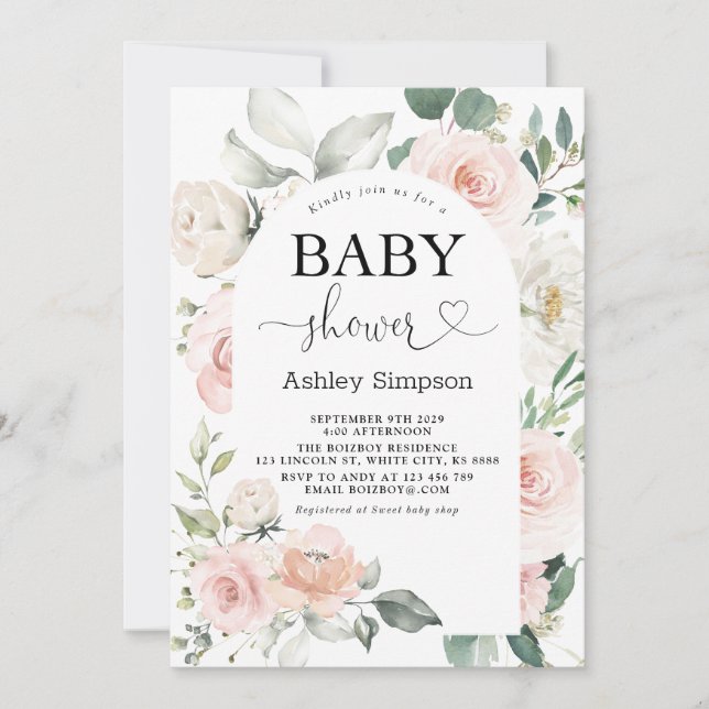 Dusty Pink Floral Baby Shower Invitation (Front)