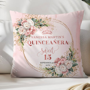 Dusty Pink Floral Best Gift Sweet 15 Pillow